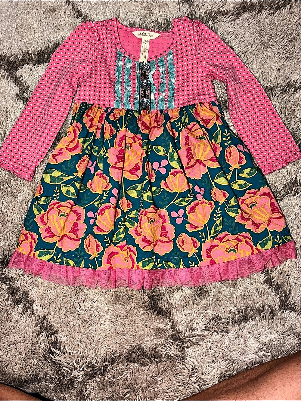 Matilda Jane Floral Girls' Dress in Pink & Green Size 12-18m Like New